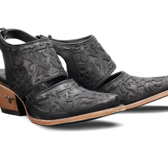 Womens Distressed Navy Leather Applique Shootie - Picture 11 of 14